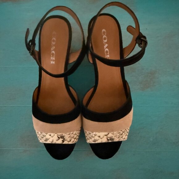 Coach Farren Suede Snake & Chalk Platform Sandals Sz 8 - Picture 8 of 9